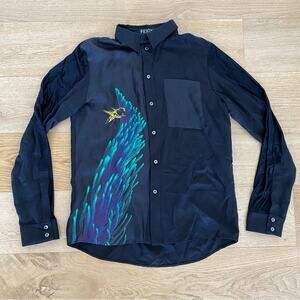 Feign NYC Graphic Print Silk Shirt in Black